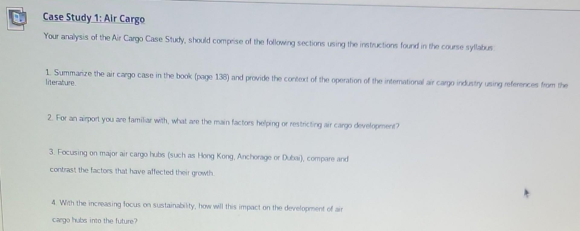 page 138 case study about Air cargo Case Study 1: