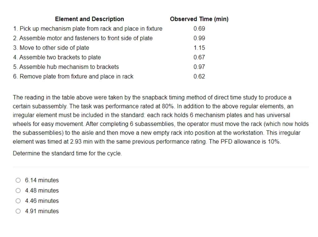 show working.... Observed Time (min) 0.69 Element