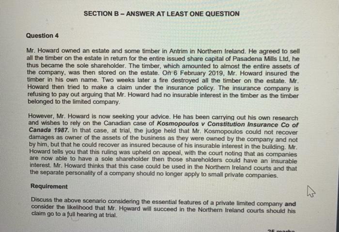 SECTION B - ANSWER AT LEAST ONE QUESTION Question