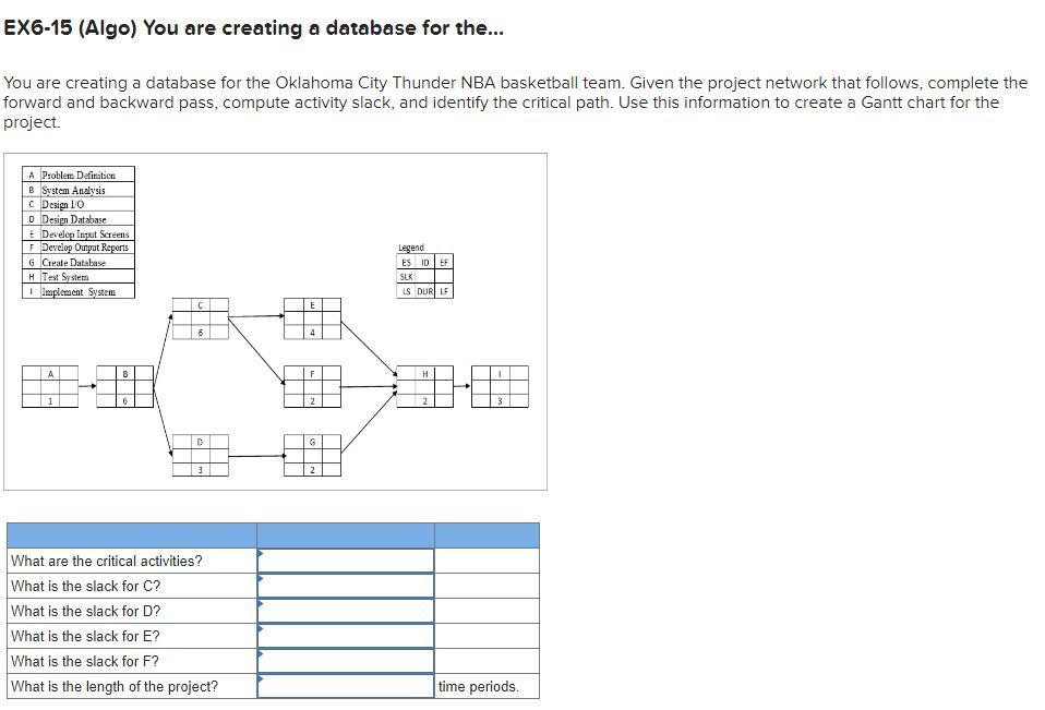 EX6-15 (Algo) You are creating a database for