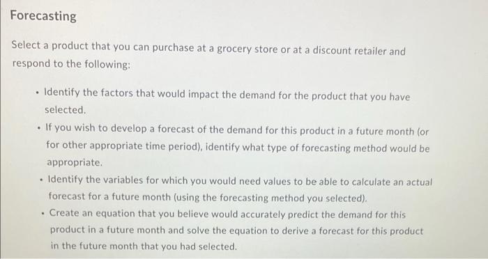Forecasting Select a product that you can