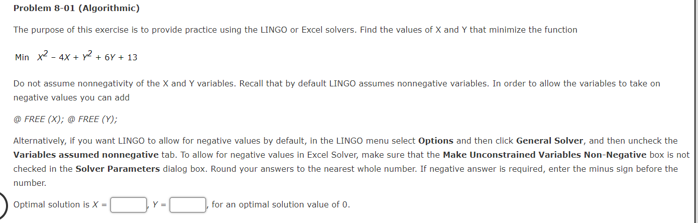Problem 8-01 (Algorithmic) The purpose of this