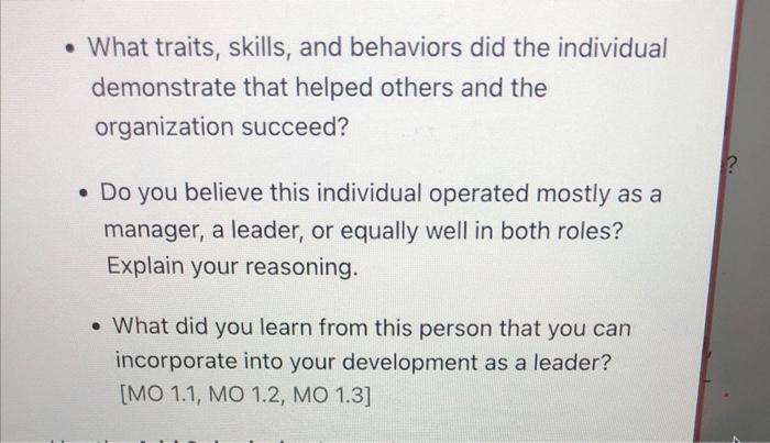 - What traits, skills, and behaviors did the