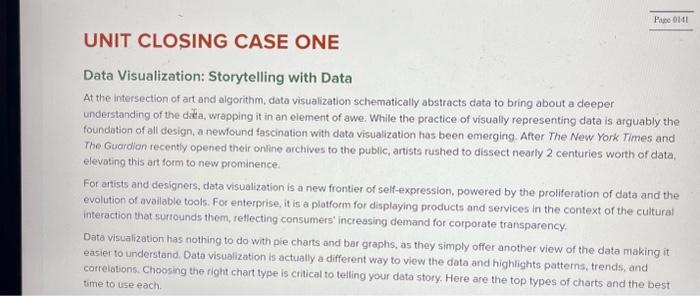 Please complete both Closing Case One: Data