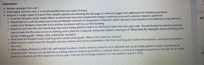 AC Instructions Review readings from unit 1.