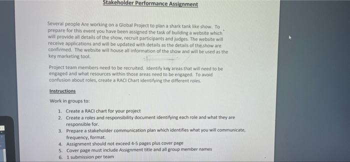 Stakeholder Performance Assignment Several people