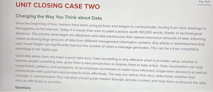 Please complete both Closing Case One: Data