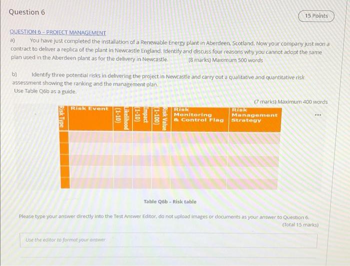 Question 6 15 Points a QUESTION 6 - PROJECT