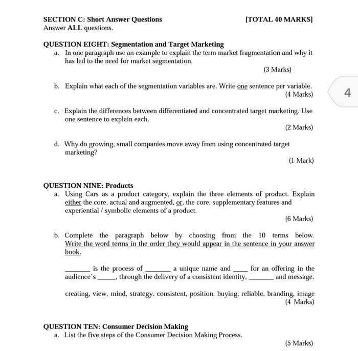 SECTION A: The Product Life Cycle (TOTAL 20