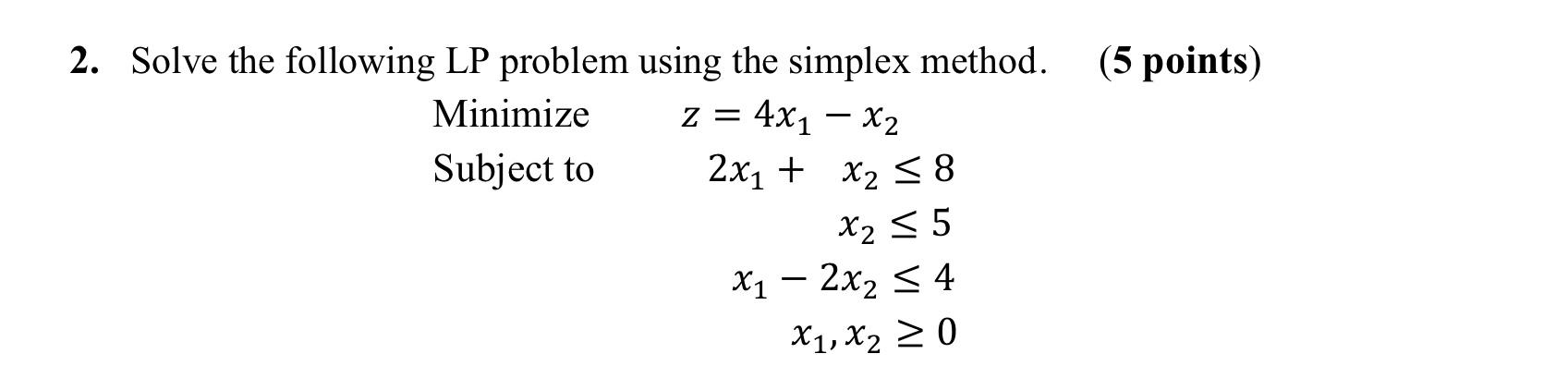 2. Solve the following LP problem using the