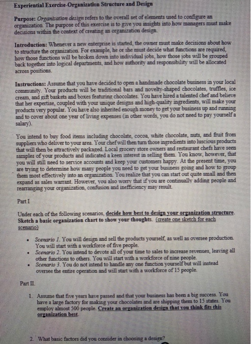 Experiential Exercise-Organization Structure and