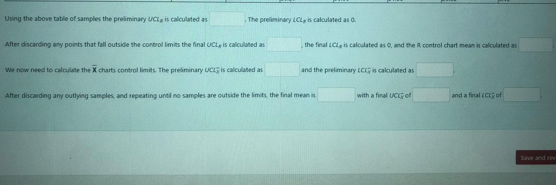Samples from process to be controlled Range (R)