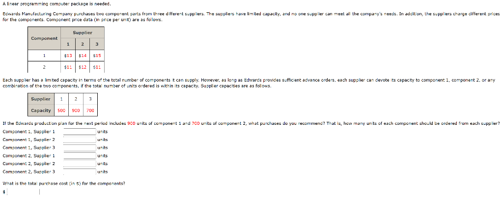 A linear programming computer package is needed.