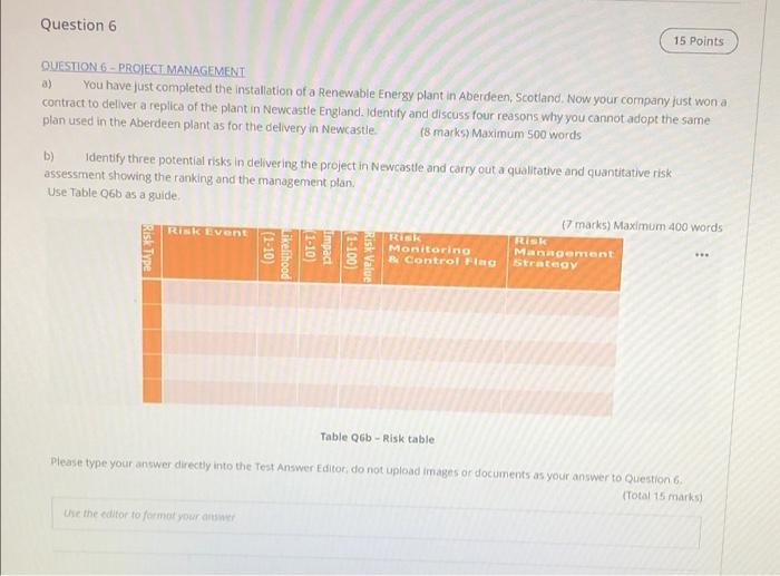 Question 6 15 Points QUESTION 6 - PROJECT