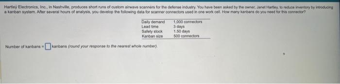 Nurnber of kanbans an Kanbans (round your