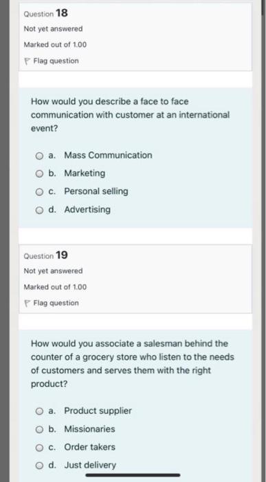 Question 18 Not yet answered Marked out of 1.00