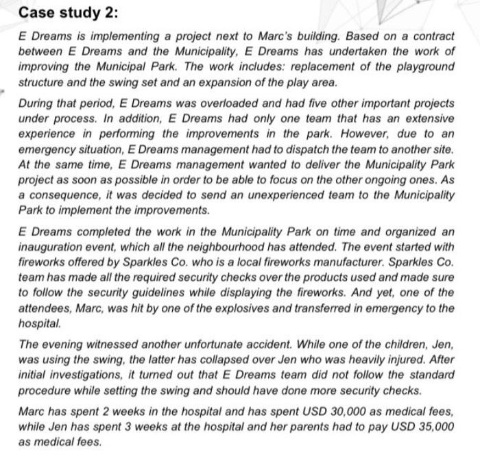 Case study 2: E Dreams is implementing a project