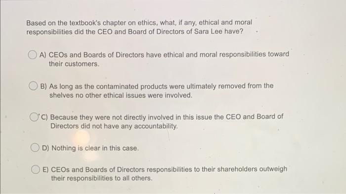 read sara lee case first Based on the textbook's