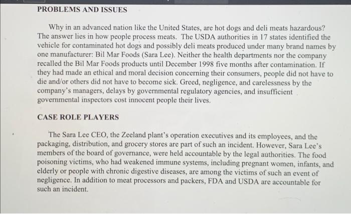 read sara lee case first Based on the textbook's