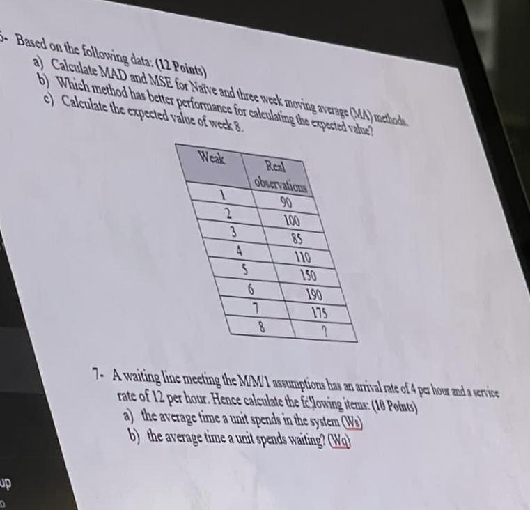 5- Based on the following data: (12 Points) a)