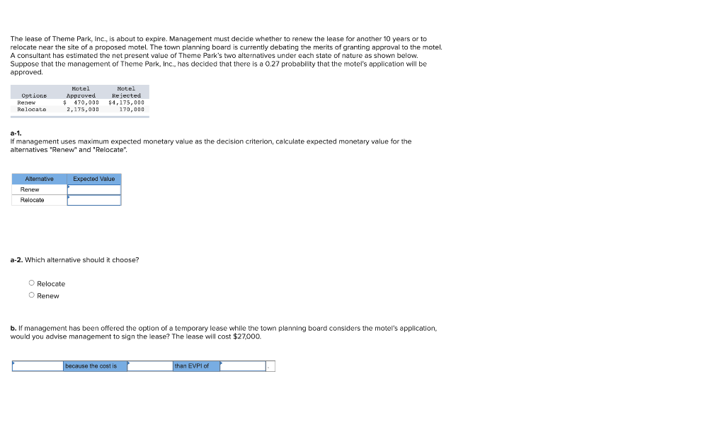 The lease of Theme Park, Inc., is about to