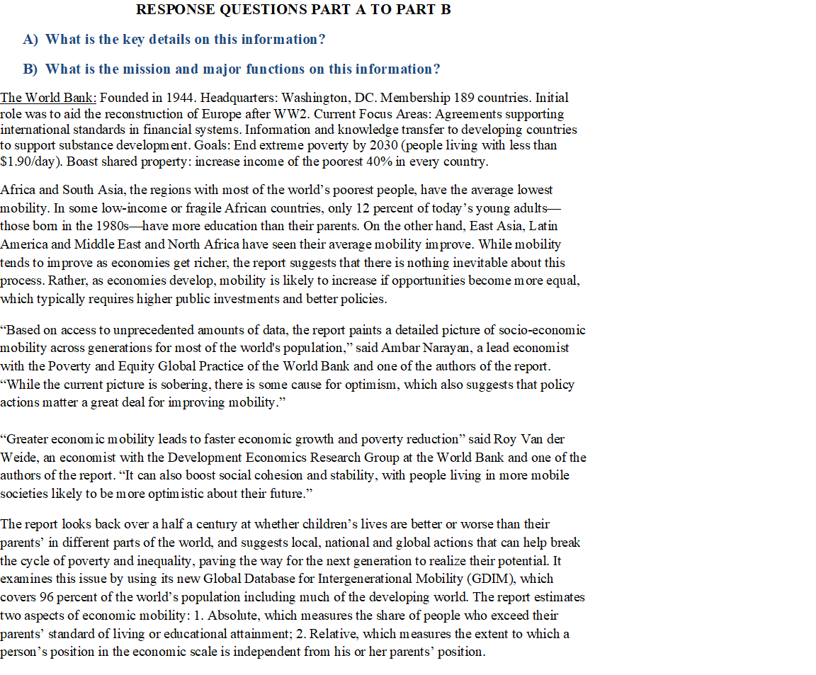 RESPONSE QUESTIONS PART A TO PART B A) What is