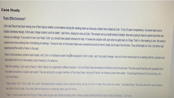 Case Study Team Effectiveness? Colin and Raout