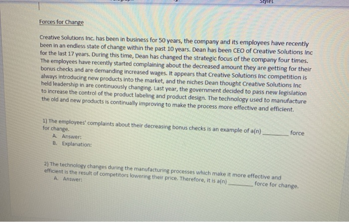 Styles Forces for Change Creative Solutions Inc.