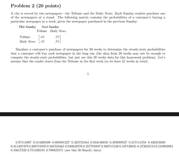 Please use the RAND formula given in the question