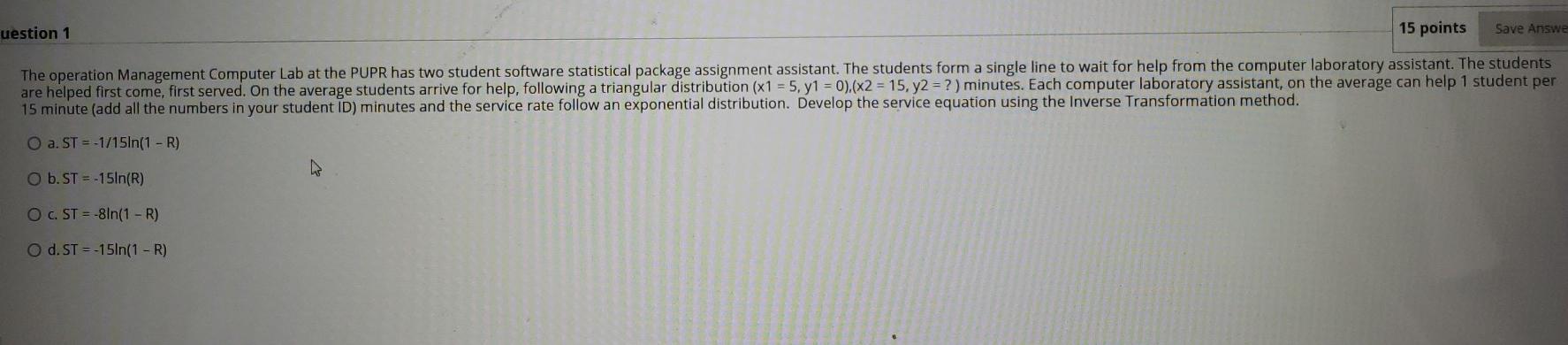 uestion 1 15 points Save Answe The operation