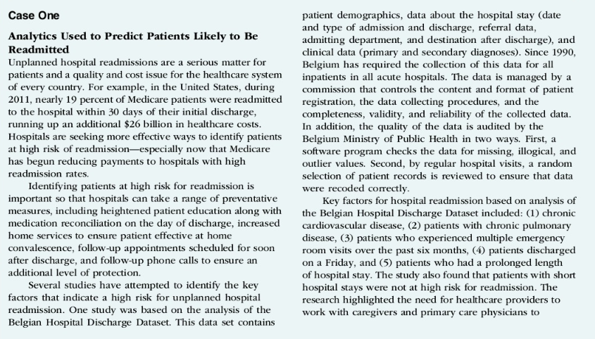 Case One Analytics Used to Predict Patients
