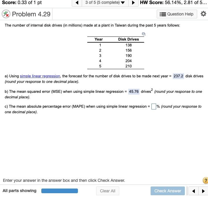 Score: 0.33 of 1 pt 3 of 5 (5 complete) HW Score: