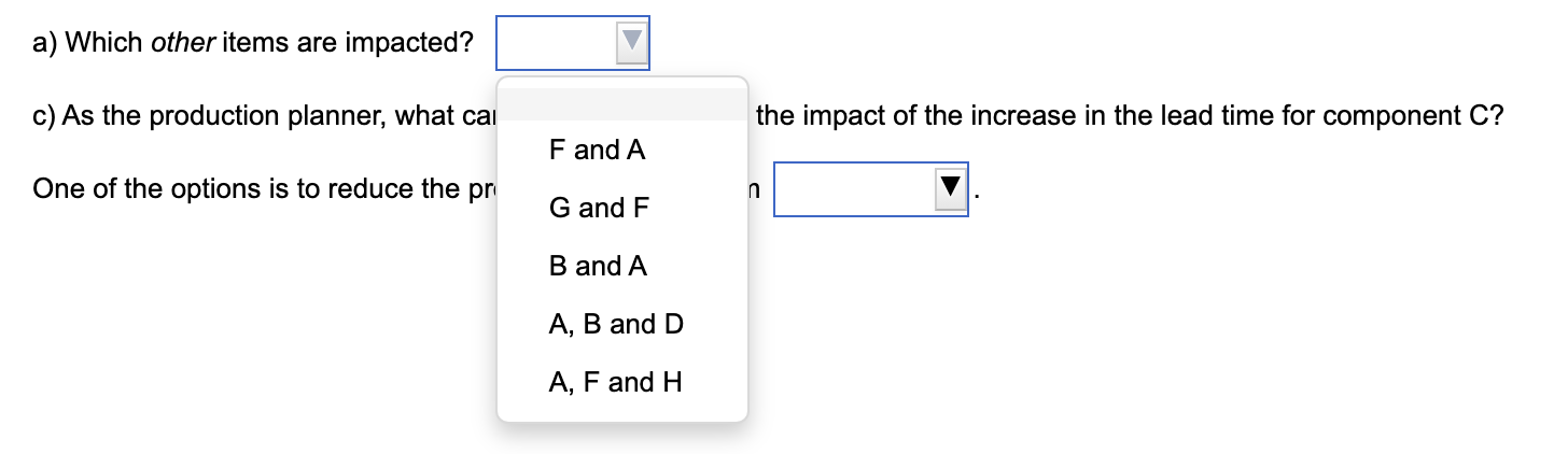 A part structure and lead times (weeks) for