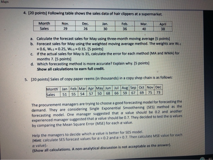 Maps 4. [20 points] Following table shows the