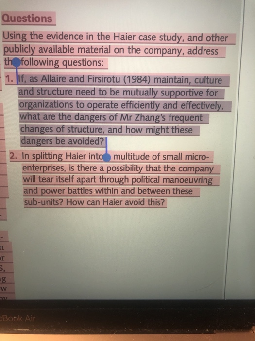 Questions Using the evidence in the Haier case