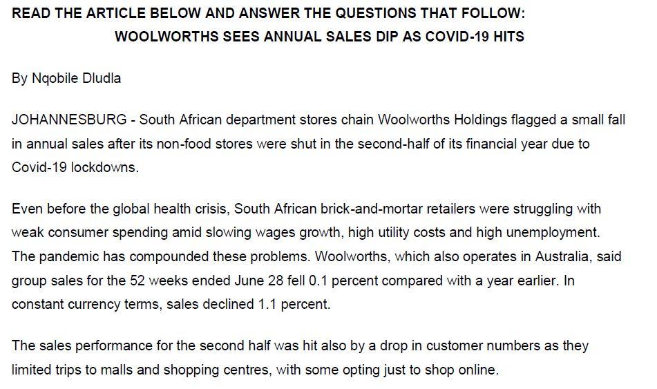 READ THE ARTICLE BELOW AND ANSWER THE QUESTIONS