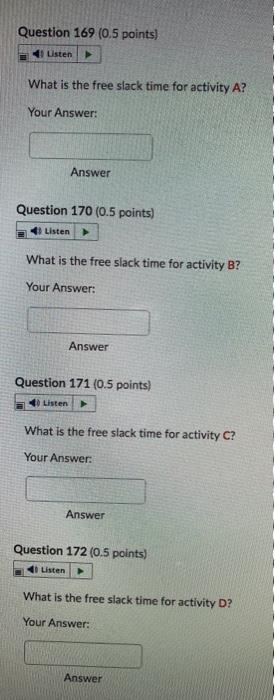 Activity Immediate Predecessor Time A B A 4 A 2 D