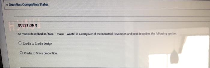 Question Completion Status: QUESTION 8 The model
