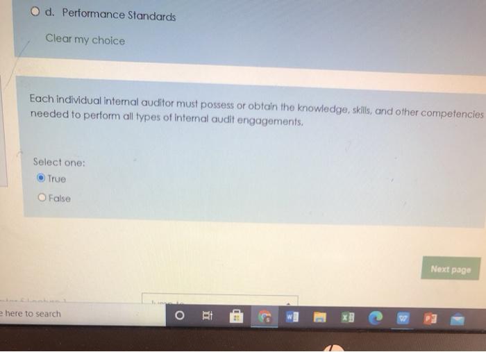 O d. Performance Standards Clear my choice Each