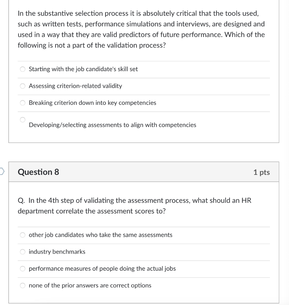 In the substantive selection process it is