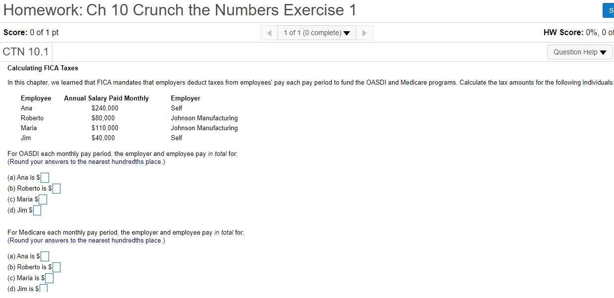 Homework: Ch 10 Crunch the Numbers Exercise 1 S