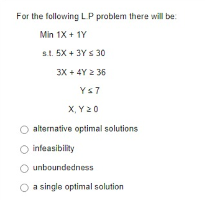 For the following L.P problem there will be: Min