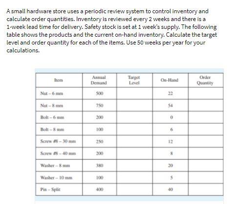 Asmall hardware store uses a periodic review