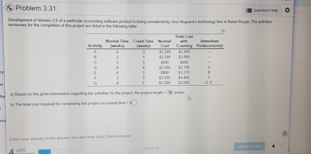 Problem 3.31 Question Help Development of Version