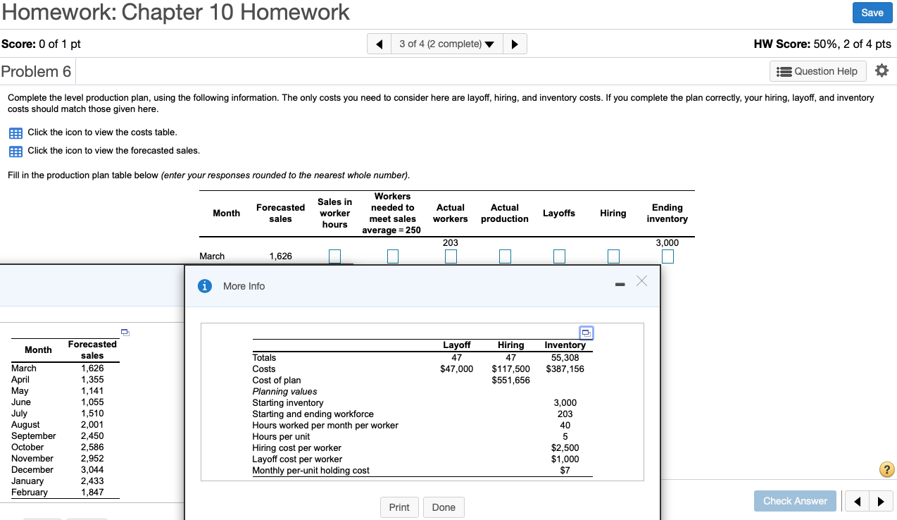 Complete the level production plan, using the