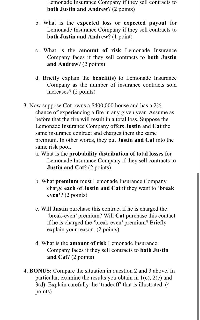 Can you help with question 3 Lemonade Insurance