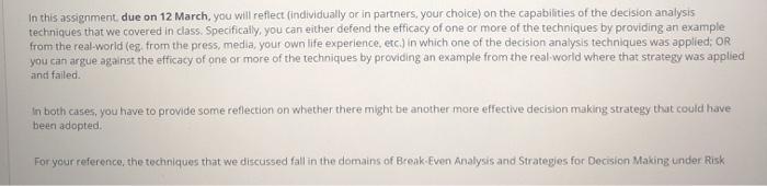In this assignment, due on 12 March, you will
