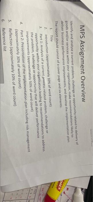 . BMEX MPS Assignment Overview Identify and