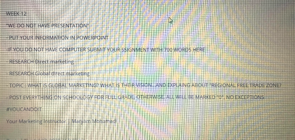 WEEK 12 "WE DO NOT HAVE PRESENTATION" PUT YOUR