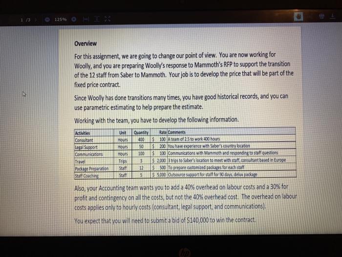 1/3 125% Overview For this assignment, we are